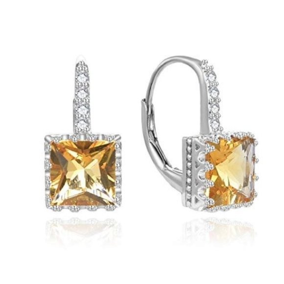 Citrine Princess Cut 925 Silver Earrings - Picture 2 of 2